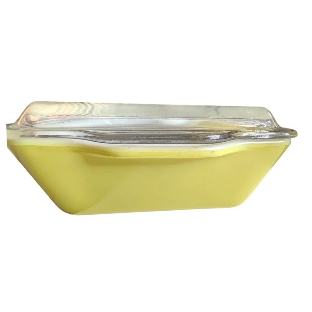 Vintage Pyrex 503 Refrigerator Dish Chartreuse Yellow with 503-C Ribbed Lid
